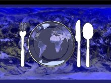 What we count, and what we discount, matters. Nighttime view of Earth showing populated areas (NASA), world on a plate, with fork, knife & spoon. 